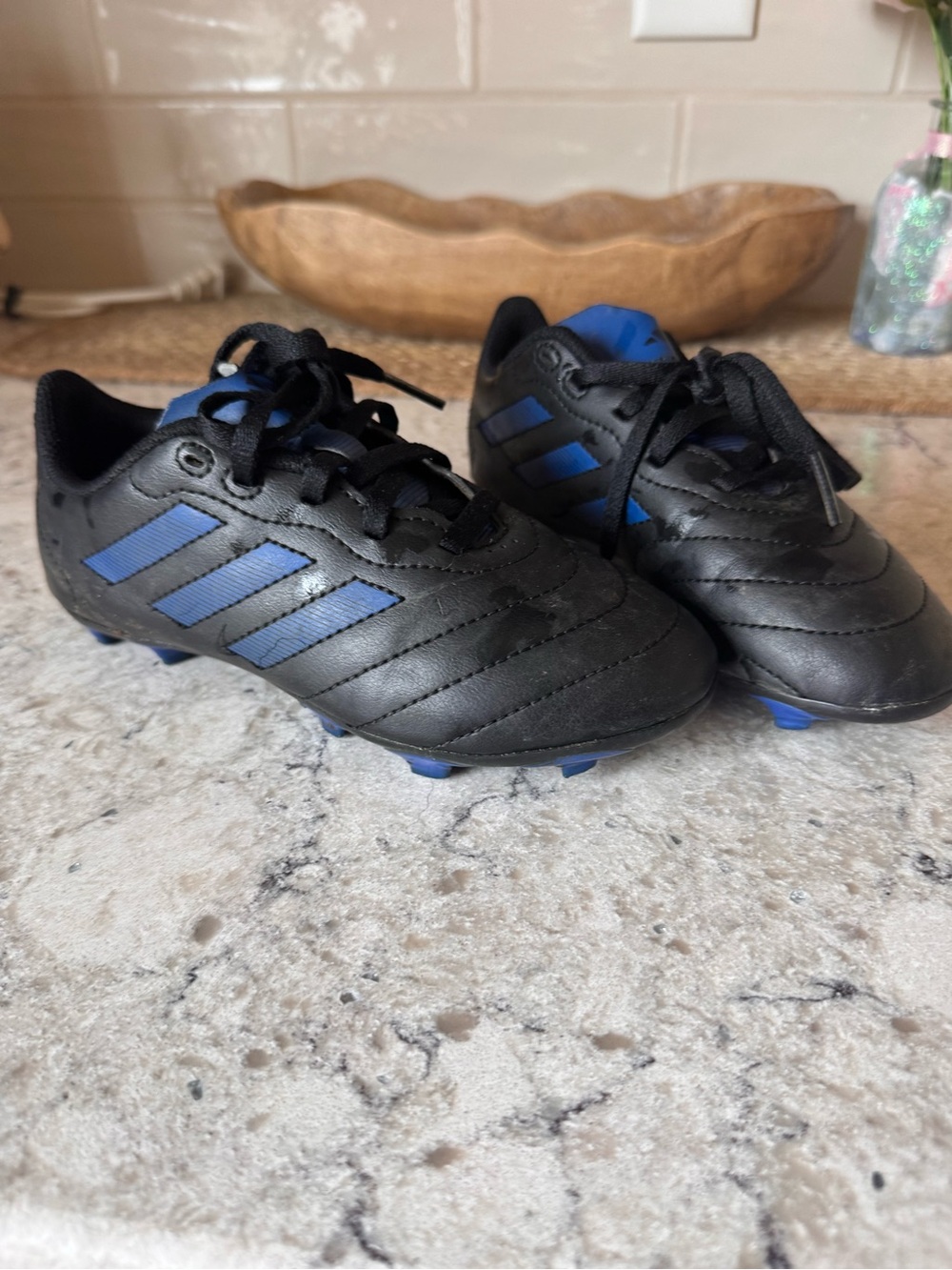 adidas Kids Black and Blue Soccer Cleats